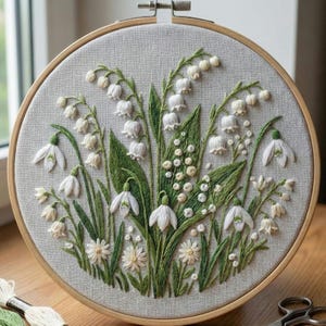 Maiglöckchen Stickdatei, Wildblumen Florale Handarbeiten, Anfänger Stickerei (PDF-Vorlage)