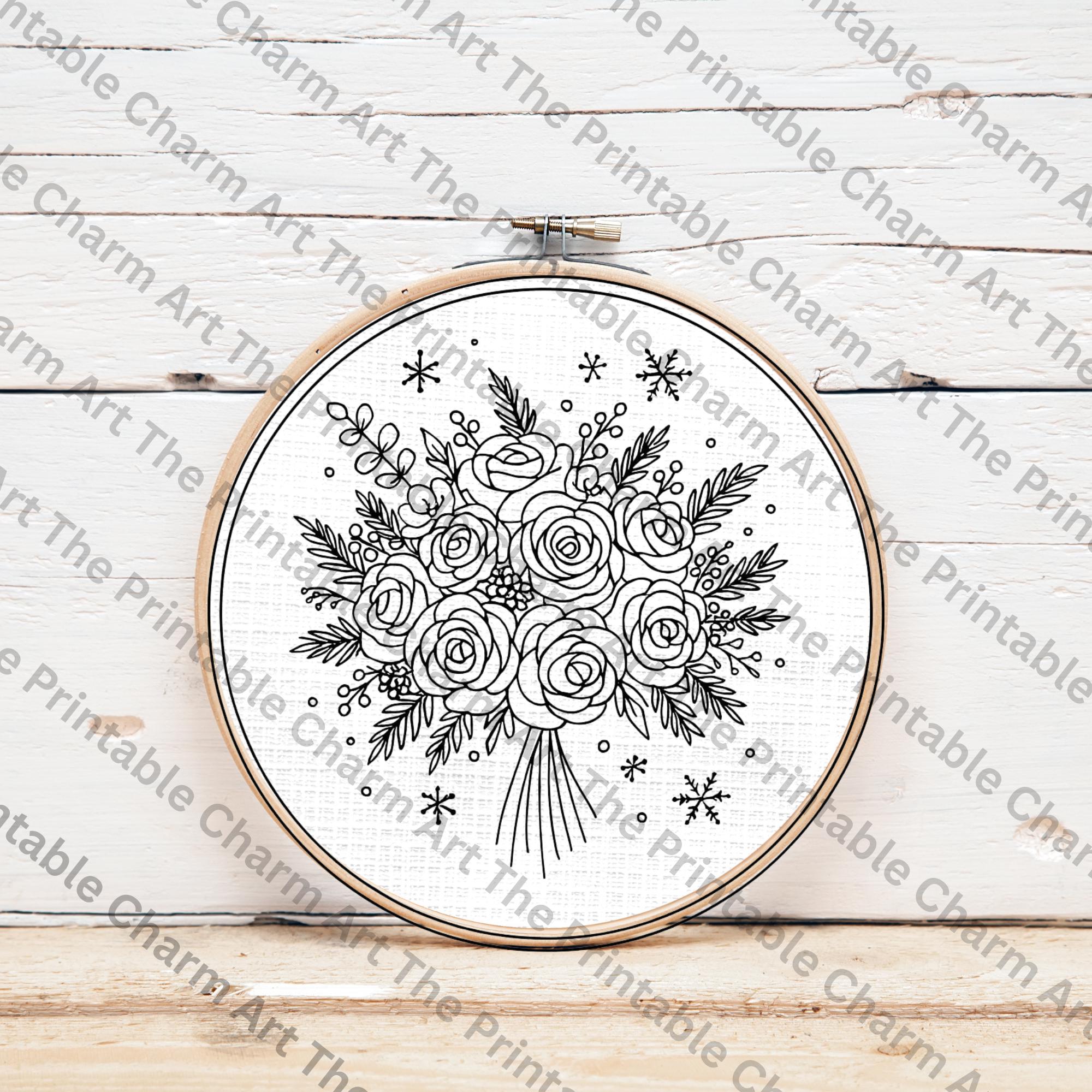 Rose Bouquet Embroidery Pattern – Wedding Hoop Art - Instand Download ...