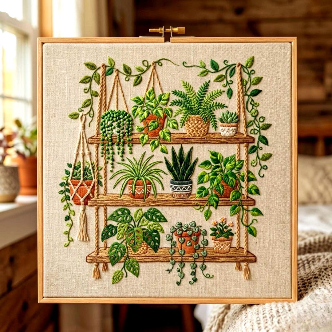 Houseplant Embroidery Design | Hanging Plant Hoop Art | Modern ...