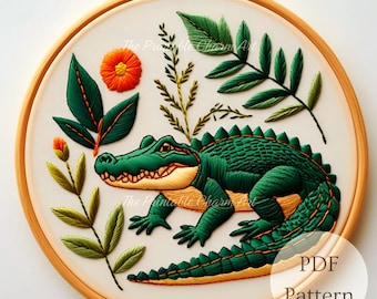 Alligator Hand Embroidery Pattern: Reptile Gator Design (PDF Pattern)