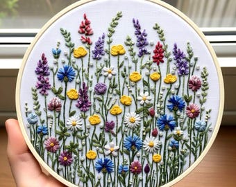 Wildblumen Wiese Hand Stickmuster, Anfänger DIY (PDF)
