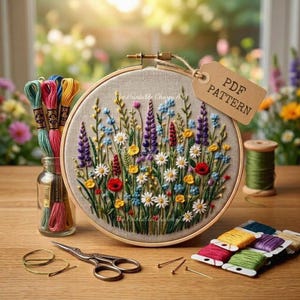 Wildflower Embroidery Pattern PDF, Meadow Floral Hoop Art