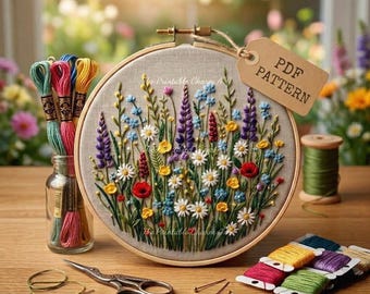 Modèle de broderie de fleurs sauvages (PDF), broderie florale des prés