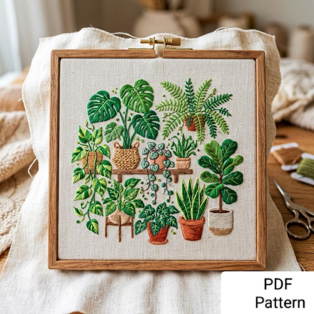 Houseplants Embroidery Pattern | Modern Botanical Hand Embroidery PDF ...