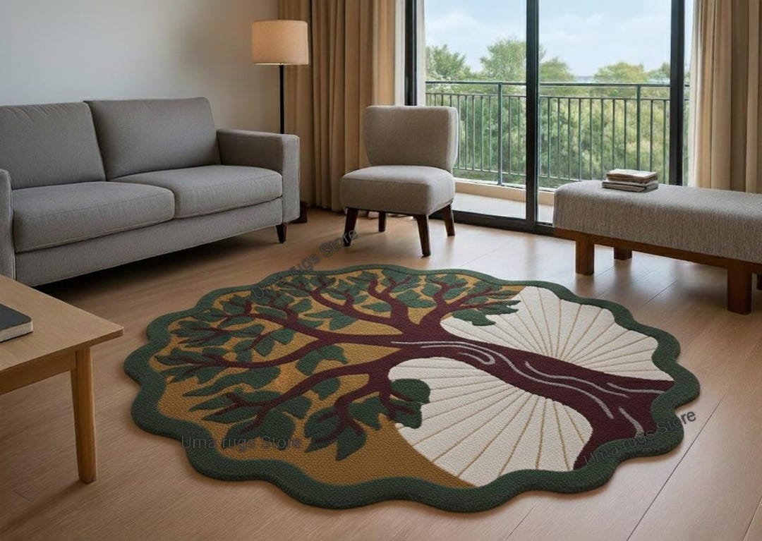 Tree of Life Round Rug – Nature Inspired Living Room Carpet | Boho ...