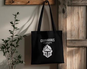 Courageous Fearless Warrior Tote Bag – Inspirational Motivational Reusable Bag for Brave Men and Women, Spiritual Journey