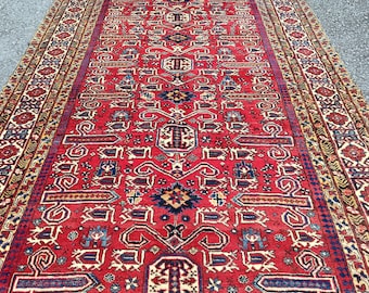 5x9 heriz rug antique, vintage rug, serapi area rug, persian rug, mahal rug, living room decor, vintage rug, mahal rug