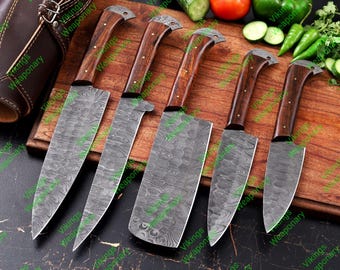 Set di coltelli da chef in Damasco forgiati a mano | Coltelli da cucina fatti a mano | Set di coltelli da cucina professionali | Regalo di Natale personalizzato in Damasco