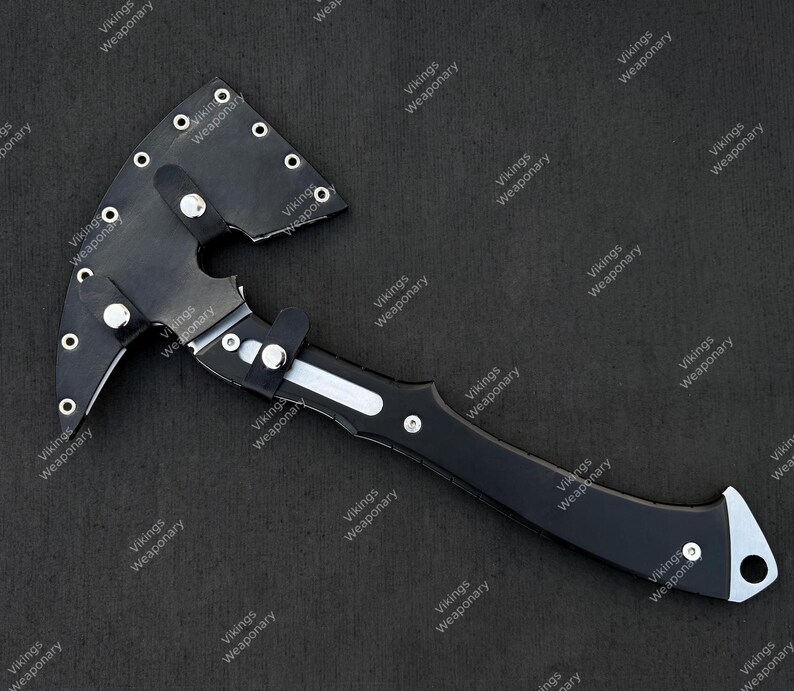Gaming collectible hatchet replica featuring black coated steel construction and comfortable micarta handle design.