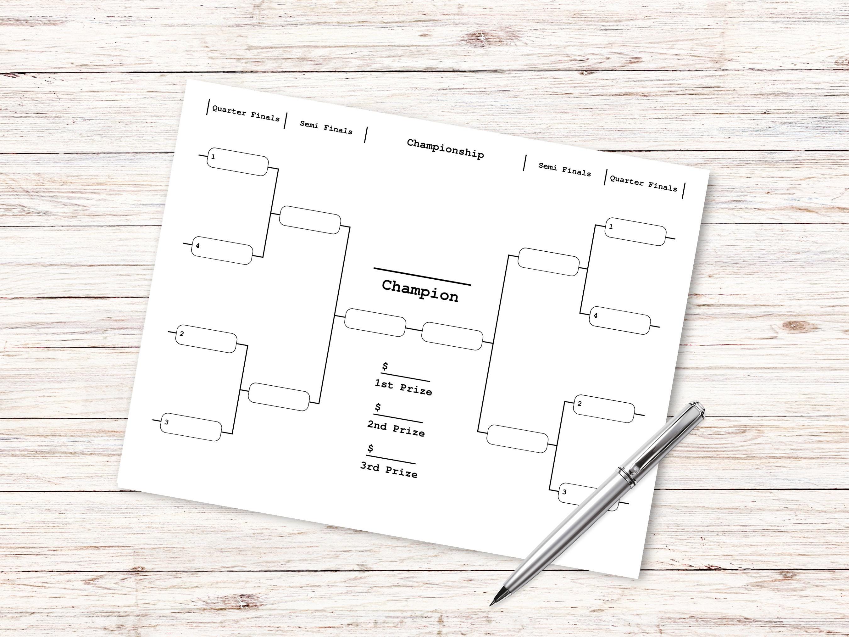 8 Team Printable Tournament Bracket - Etsy