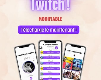 Pack of 5 Editable Twitch Stories by Canva | Weekly Schedule, Live Now, Social Media | Streamer Design: Purple, Aesthetic & Modern
