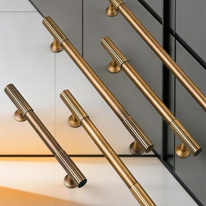 Gold Striped Brass Door Handles,Antique Brass Cabinet Handles knobs,Gold boho striped Brass Handles, Linear Satin Brass Cabinet Handles