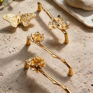 Tiradores de latón macizo con forma de rama / Tiradores de armario con forma de flor / Tiradores de cocina / Pomos de latón con forma de pajarito / Tiradores de armario con forma de mariposa / Herrajes para muebles