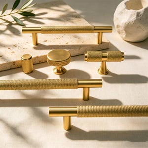 Brushed Brass Knurled Cabinet Handles Pulls/Linear Solid Brass Cabinet Pulls/Wardrobe Handles/Drawer Pulls/Kitchen Cabinet Pulls Hardware