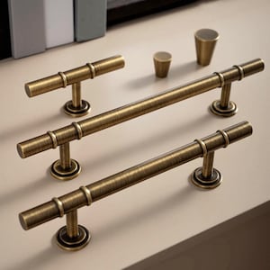 Solid Brass T-bar Pull Handle/Conical Drawer Knob/Clothing Cabinet Luxury Pulls/Dresser Pull/Kitchen Pulls/Cabinet Pull/Furniture Hardware