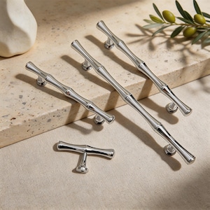 Tiradores de cocina cromados plateados / Tiradores de lujo para armarios / Tiradores de armario / Tiradores de bambú para cajones / Tiradores para cómodas / Pomos para cajones de muebles