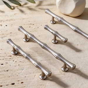 Silver Chrome Drawer Kitchen Pulls/Clothing Cabinet Luxury Pulls/Closet Pulls/Bamboo Drawer Pulls/Dresser Pull/Furniture Drawer Knob Pulls