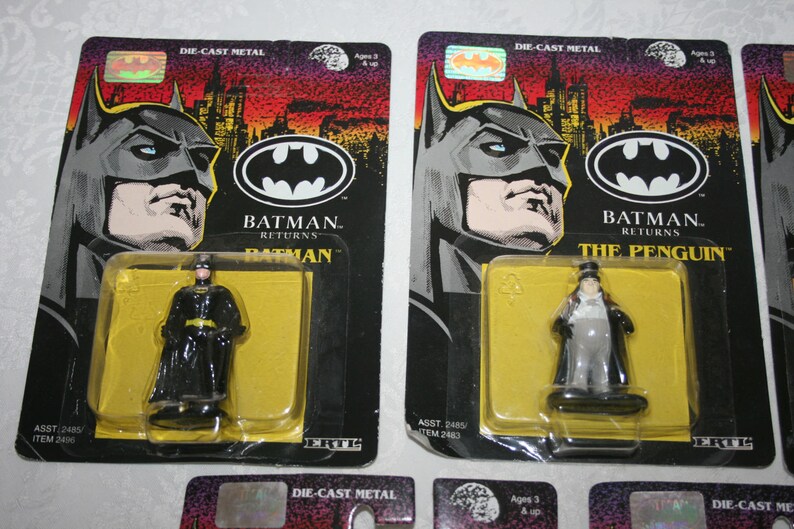 Batmobile FIVE Vintage ERTL Batman 1992 Die Cast Metal Toy Toys Batman Penguin Batskiboat NIP Duck Vehicle
