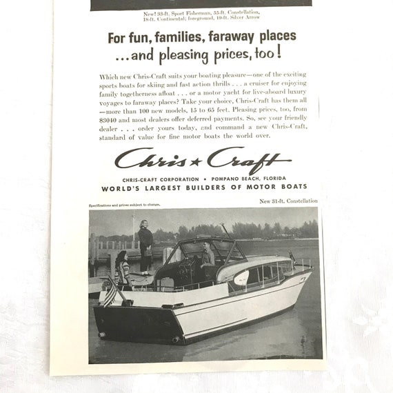 Vintage Original Magazine, Advertisement Ad, Chris Craft, Boat
