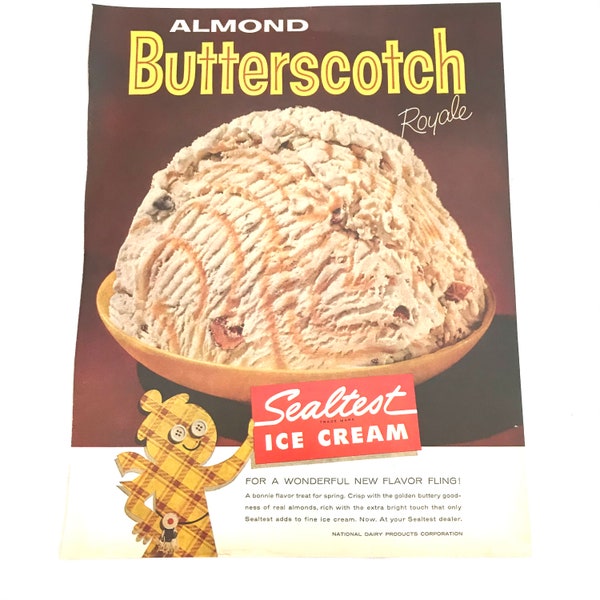 Vintage Original Magazine Ad Advertisement, Sealtest, Ice Cream, Almond Butterscotch Royale, 1960s, Food