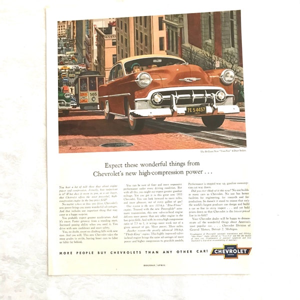 Vintage Original Magazine Ad Advertisement, Chevy, Chevrolet,  Automobile, Vehicle, 1953, 1950s