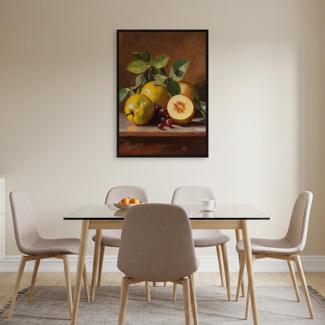 Fruit Still Life Poster, Classic Kitchen Wall Art, Yellow Pear Peach ...