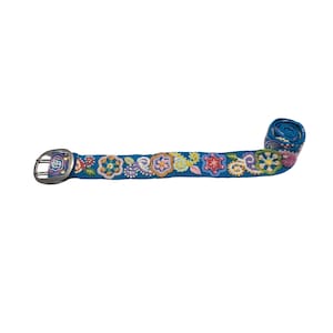 Bright Blue Floral Hand Embroidered Belt