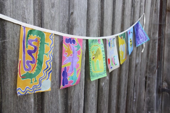 PROTECT our PLANET flag / eco prayer flag / kids art decor / planet earth art / wildlife awareness gift / earth day banner