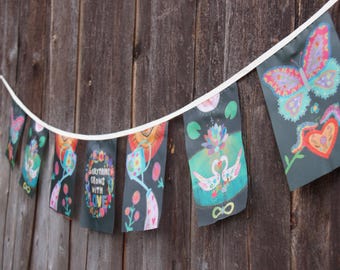 EVERYTHING GROWS LOVE boho garden banner / spiritual growth decor / nature inspired art / folk art wall decor / positive energy banner /