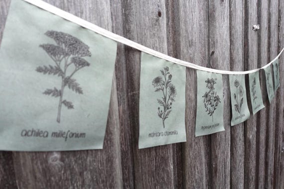 HERBALISTA prayer flag / medicinal plants art / herbal apothecary decor / plant lover gift / natural healing art / Herb garden banner