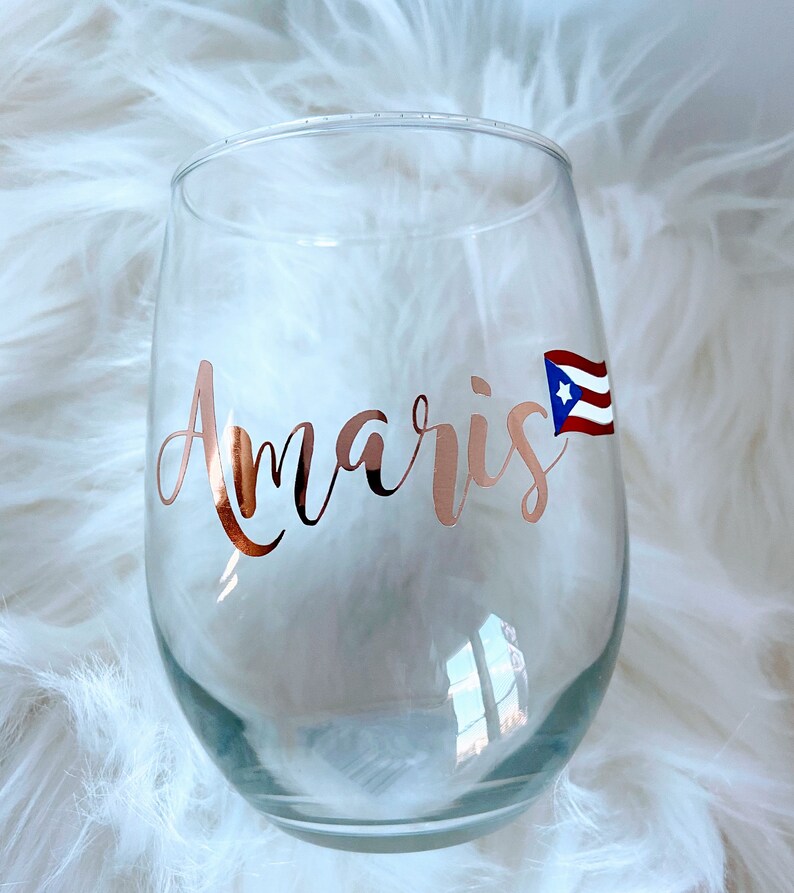 Bridesmaid Proposal Bridal Party Gift Puerto Rico Wine Glass Bridesmaid Glasses Personalized Puerto Rican Stemless Wine Glass