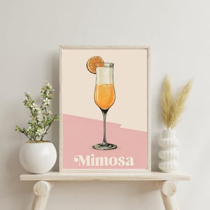 Matte verticale Mimosa-posters | Decoratie barwagen | Mimosa-kunstafdruk |  Cocktailposter | Signature feestbord | Trendy muurkunst