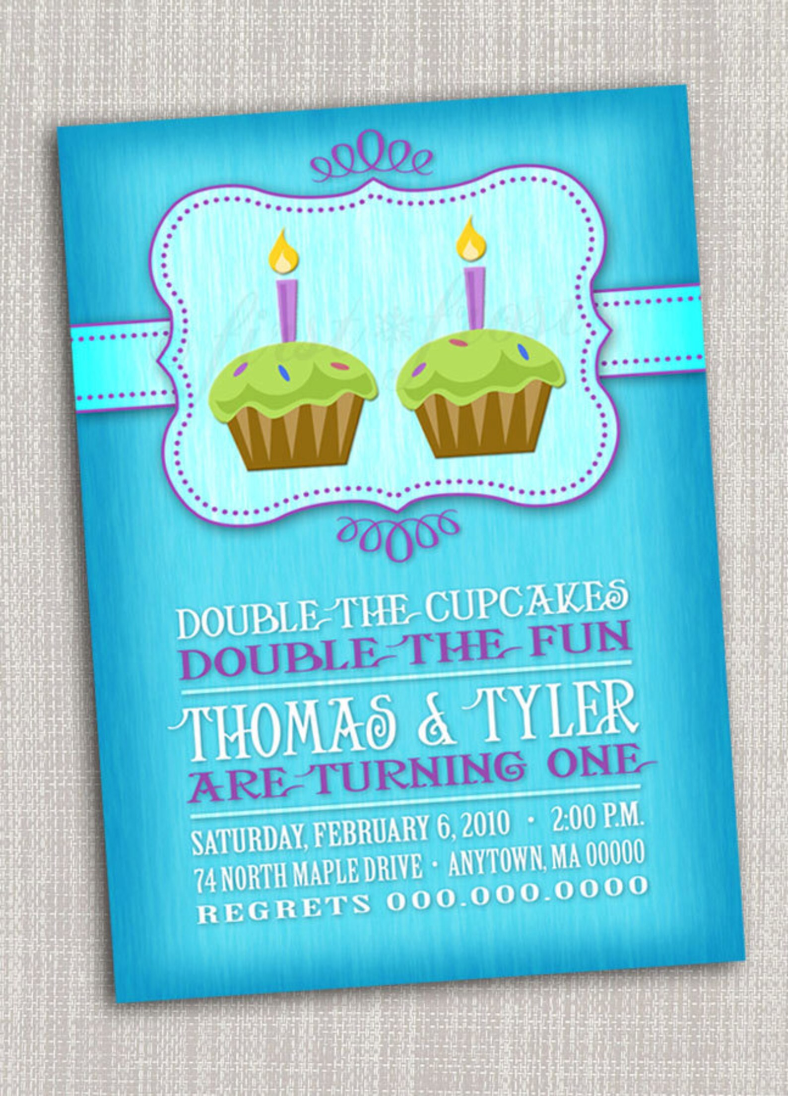 Twins First Birthday Party Invitation Cupcake twins first Etsy