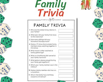 Family Trivia Game: Reunion Party Quiz (Printable PDF)