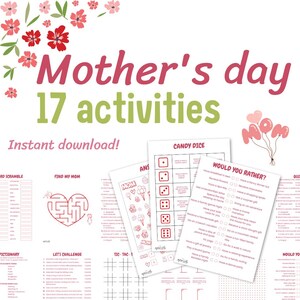 Afdrukbare moederdag-spellenpakket familie klas moederactiviteiten leuke moederdag spelletjes voor kinderen direct downloaden Moederdagfeest versieren