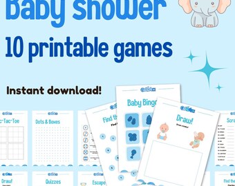 Baby Boy Shower Games Bundle: Bingo, Word Scramble, Quizzes (Digital Download)