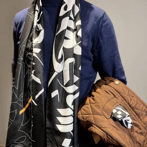 Men&#39;s Persian Poetry Calligraphy Scarf & Pocket Square, Classic Design, Dual-Sided - Mehdi Taghechian - At Night