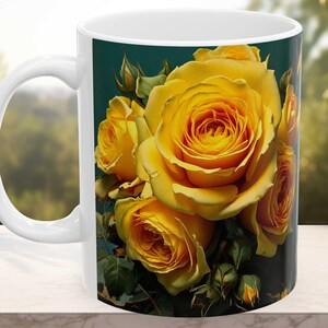 Yellow Roses Ceramic Mug, Floral Tea Cup, Botanical Coffee Mug, Gift for Nature Lover, Spring Flower Drinking Vessel