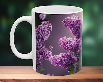 Fioletowy liliowy kwiatowy kubek do kawy: botaniczna ceramiczna filiżanka do herbaty