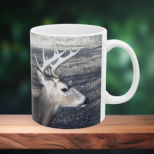 Deer Antler Photo Mug, Deer Mug, Buck Antlers Wildlife Photography Cup, Nature Lover Gift, Forest Animal Kitchen Decor, Father&#39;s Day Present