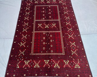 Alfombra afgana turcomana vintage con diseño tribal Hachli Parda, teñida natural, de lana hilada a mano, estilo oriental, 1,57 m x 2,48 m.