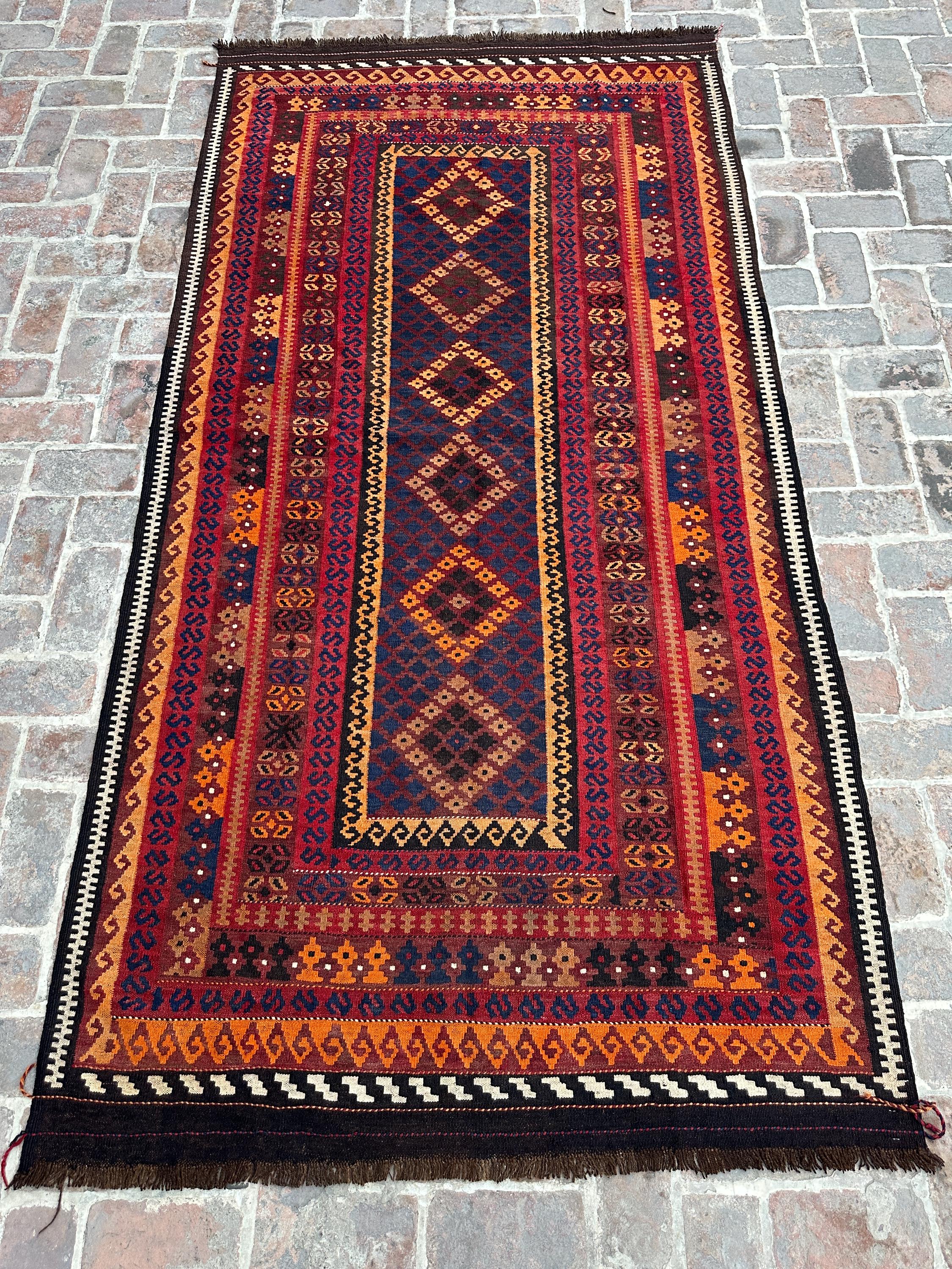 Handwoven Afghan Kilim Rug - 4.11 X 9.7 Ft, Vintage Maimana Chobi