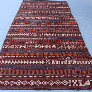 Alfombra Kilim afgana grande de 5 x 10 pies, alfombra de lana vintage de tejido plano, alfombra tribal geométrica Sumak Boho.