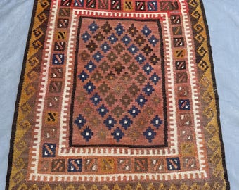 Schäfchen, 100 x 130 cm, Terrakotta Kelim Teppich | Handgewebte Wolle Tribal Flachgewebe | Vintage afghanischer Kilim | Rustikaler Deko Teppich