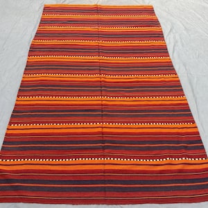 Best Price, Afghan Gajari Shawl Kilim | 5.9x10.1 Wool Striped Flatweave Rug | Uzbek Vintage Kilim | Red & Orange Tribal Decor Boho Area Rug