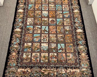 Best Price, 6.7 x 9.9 Ft, Luxury Turkish Silk Rug | Hand-Knotted Fine Quality Floral Oriental Rug | Fine Silk Floral Pictorial Accent Rug