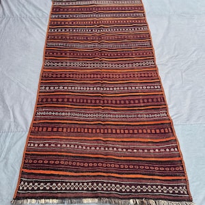 Best Price, Afghan Sumak Kilim Rug | 3.8x7.7 Nomadic Tribal Flatweave | Handmade Wool Vintage Striped Rustic Boho Hallway Decor Kilim
