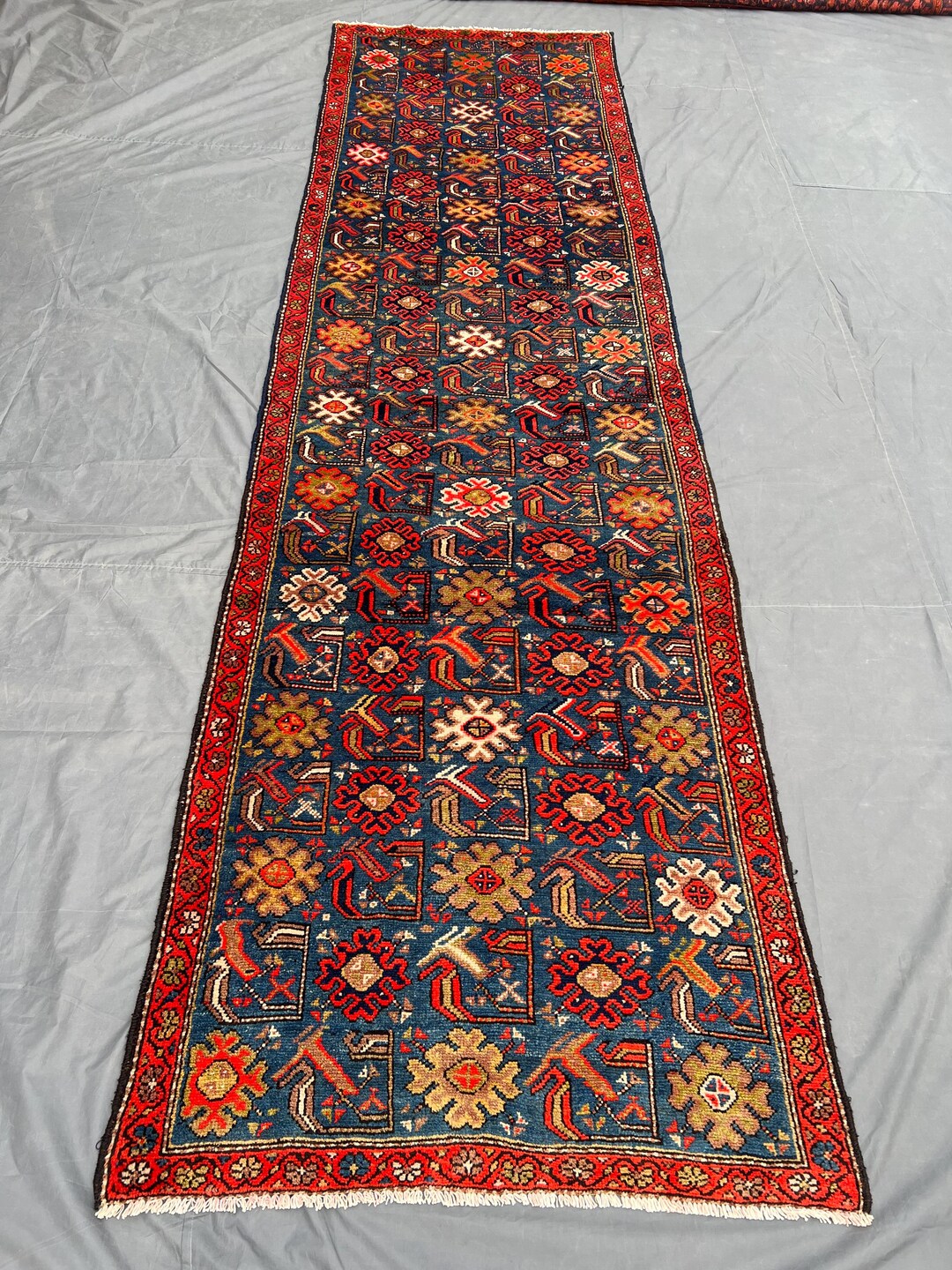 Vintage Afghan Runner Rug 3.5x12.4 Ft Hand Knotted Floral Hallway Rug ...