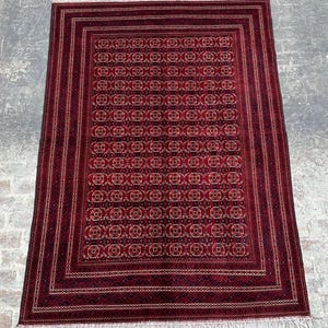 Best Price, 6.8 x 9.7 Ft Fine Quality Afghan Turkmen Qunduzi Waziri Oriental Tribal Rug – Vintage Handwoven Wool Rug, Traditional Area Rug