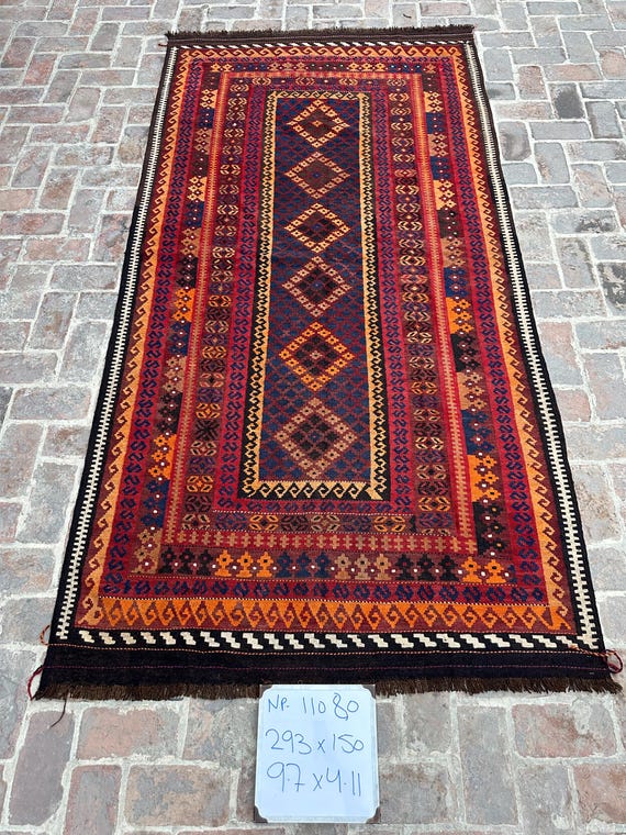 Handwoven Afghan Kilim Rug - 4.11 X 9.7 Ft, Vintage Maimana Chobi